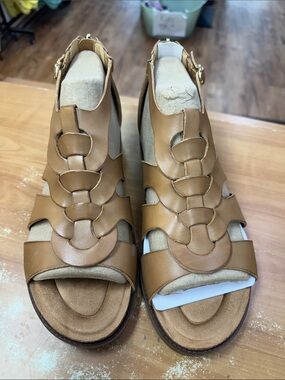 Earth Women's Cognac Braided Leather Sandals